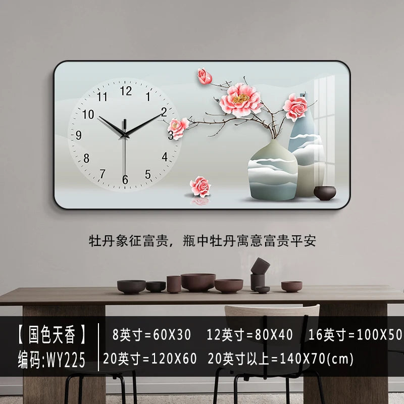 Modern Minimalist Living Room Clock Home New Chinese Style Noiseless Hanging Clock Creative All-Match Wall Hanging Clock Drawing